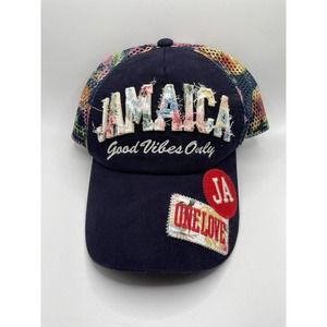 Jamaica Good Vibes Only Navy Blue Cap Womens Adjustable Hat Vacation One Love
